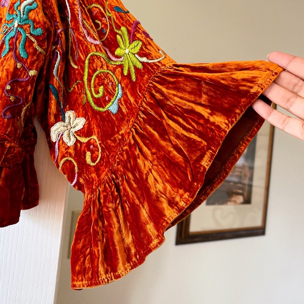 Magnolia Pearl Velvet Bolero Jacket Burnt Orange Embroidered Rare Vintage OS EUC - Picture 3 of 8